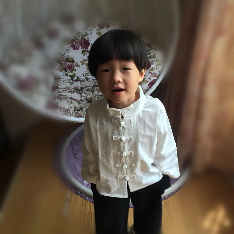 Poetry Bai Luo Children Autumn New Style Chinese Costume Baby Chinese-style Chinese Clothing BOY'S Long Sleeve Cotton Frog Tops