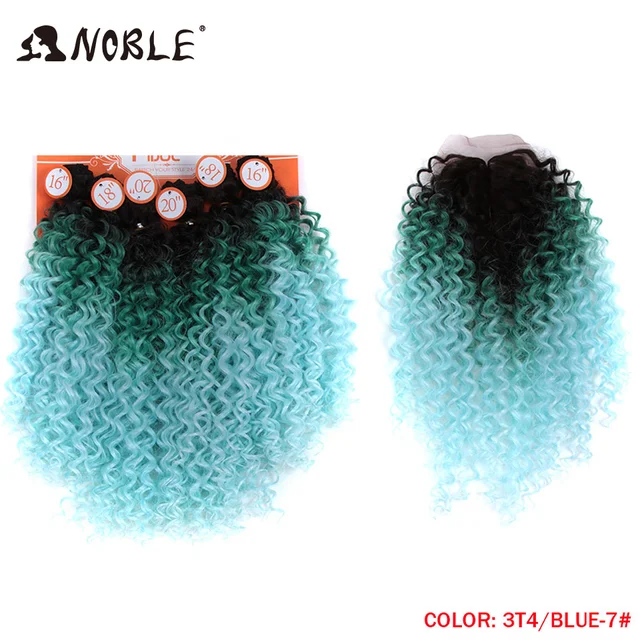 Noble Synthetic Hair Weave 16-20 inch 7Pieces/lot Afro Kinky Curly Hair Bundles With Closure African lace For Women hair Extensi 3T4-BLUE-7