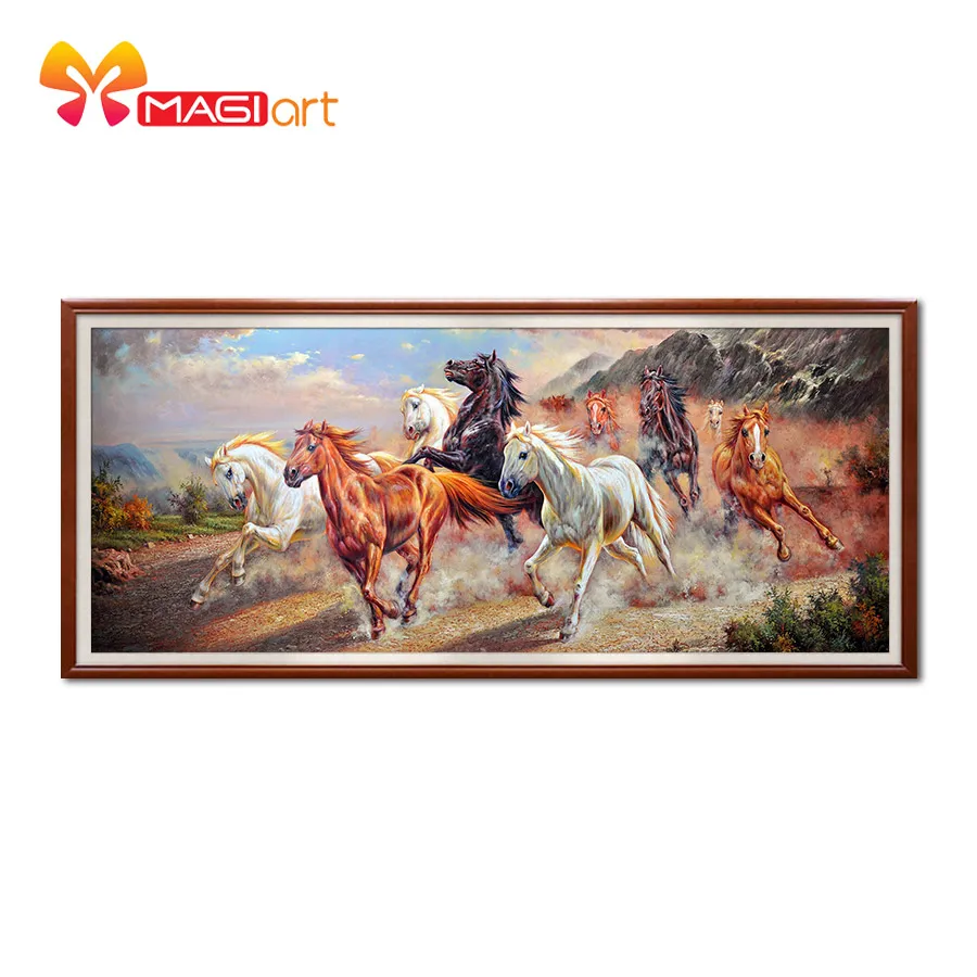 

Cross stitch kits Embroidery needlework sets 11CT water soluble canvas patterns 14CT Chinese Style Ten Horses Galloping-NCMA055
