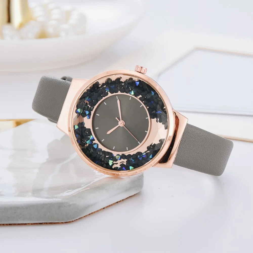Simple Watch Women Luxury Ladies Quartz Leather Strap Movable Rhinestones Watch Female Wristwatches Brown Clock Relogio Feminino