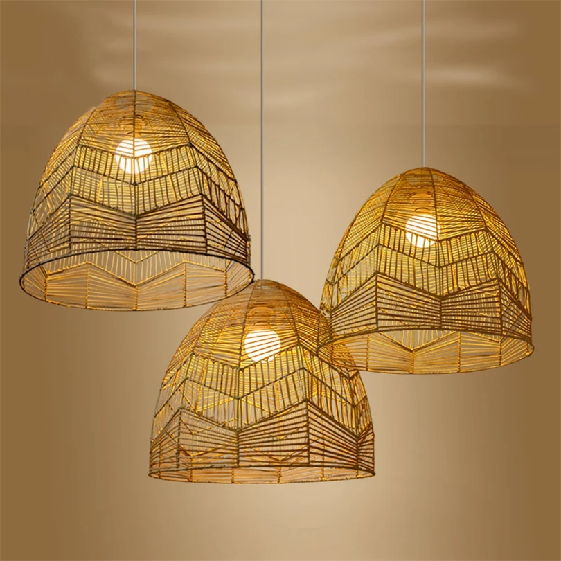 

Rattan Bamboo Wave Pendant Light Fixture for Living Room Southeast Asia Country Art Deco Restaurant Hanging Lamp Home Lighting