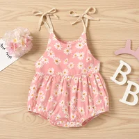 0-24M Newborn Baby Girl Romper Lace Up Sleeveless Jumpsuit Daisy Print Cotton Overalls Baby Girl Summer Outfits Clothes 2