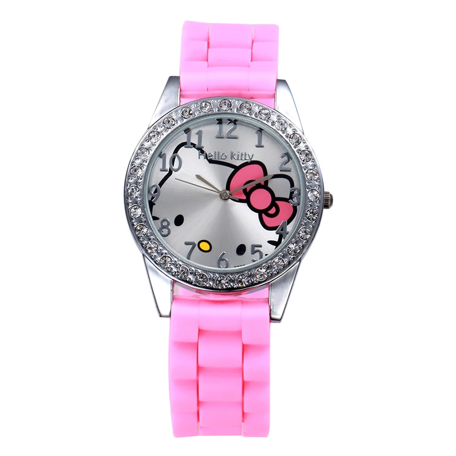 Женские часы hello kitty, милые Мультяшные Детские кварцевые наручные часы Hodinky Relogio, силиконовые женские часы с кошкой - Цвет: Розовый