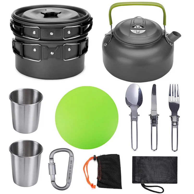 Походный набор посуды для походов, походная посуда, кухонная плита в комплекте, туристическая сковорода, походные инструменты для пикника и кемпинга, горшок и 4O11