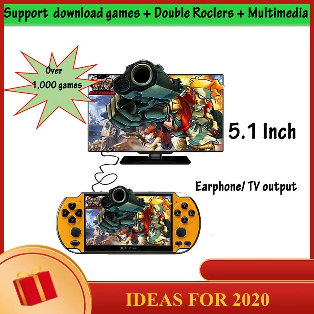 

NEW 32/64/128 Bit 5.1" LCD X7 Plus Double Rocker 8G Handheld Retro Game Console Video MP5 over 1,000 Games Save Game Progress