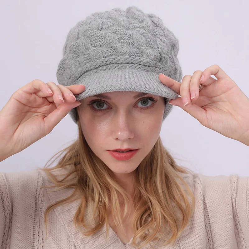 Зимние женские шапки Skullies Beanies, шапки ручной работы, новая женская вязаная шапка цвета хаки