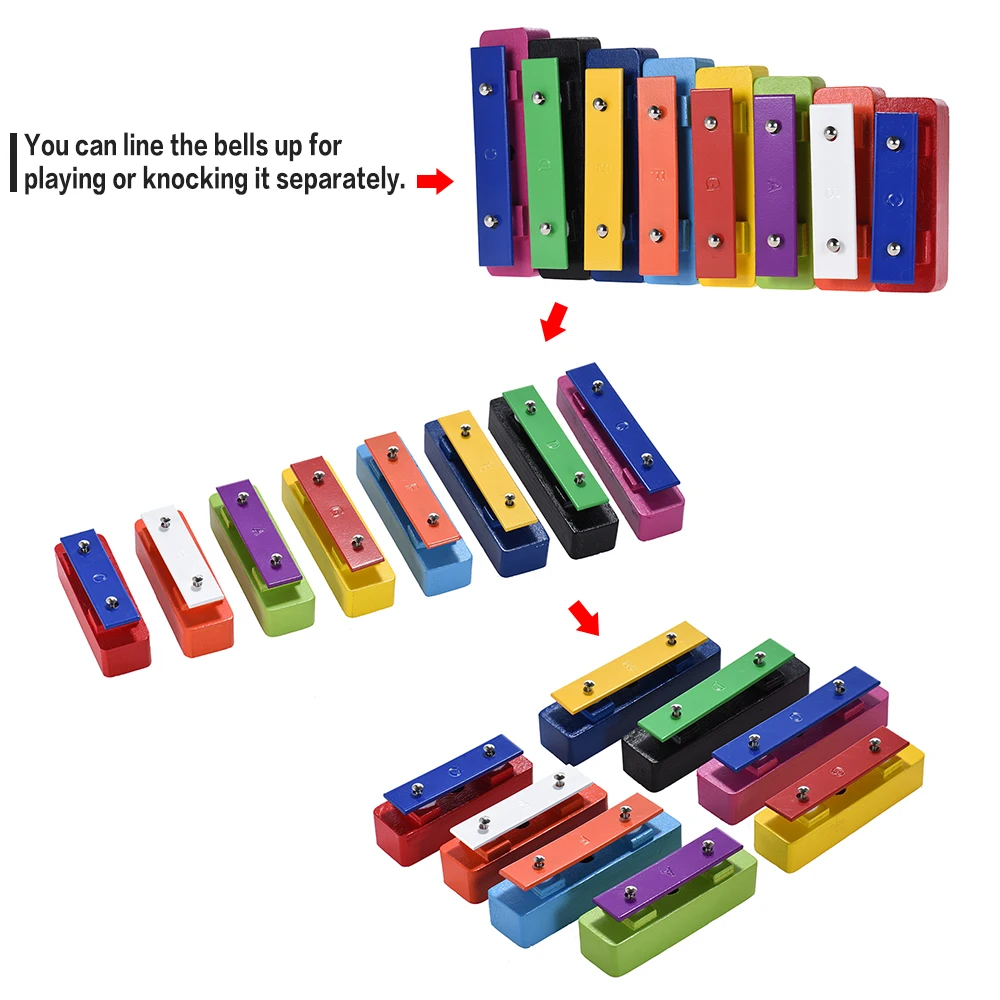 Красочные 8 нот Glockenspiel резонатор колокольчики набор ударный музыкальный образовательный обучающий инструмент игрушка с 2 молотками для ребенка
