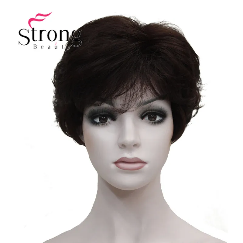 StrongBeauty Shag стиль синтетические парики короткие волнистые слоистые темно-Обурн пользовательские парики для афро-американских