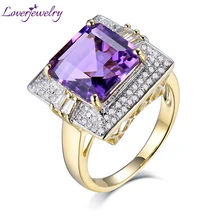 LOVERJEWELRY Принцесса Cut Твердые 14 К золото 6.10Ct Алмаз Фиолетовый аметист обручальные кольца для женщин Рождественский подарок ювелирные изделия