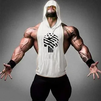 

Summer Fashion Cotton Men's Fitness Sleeveless Hooded Vest Men's Fitness Bodybuilding Fitness Cotton Sports Running Undershirt