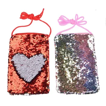 

Sequins Loving Heart Girls Shoulder Phone Bag Women Mini Messenger Bag Cartoon Boys Small Coin Purse Children Handbags