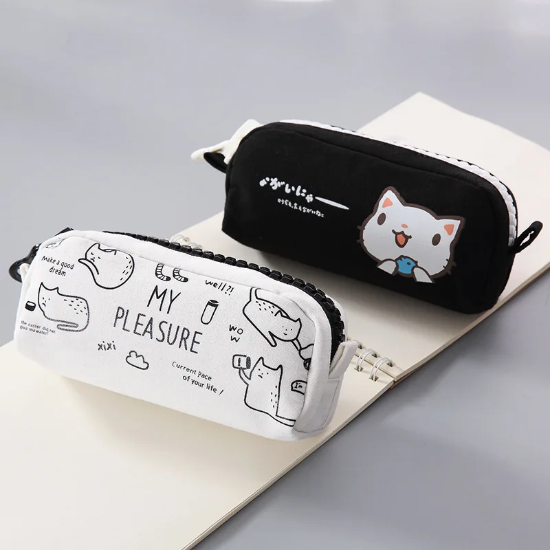 【FUN LIVE】 Korean Stationery Pencil Case With Big Zipper Cute Pencil Pouch Large Capacity Pen Bag For Student School Office Supplies. 