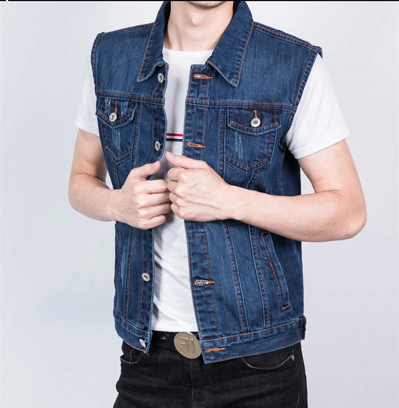 HUPOO Mens Slim Fit Turn Down Collar Sleeveless Denim Jean Vests Waistcoats HUPOO Mens Slim Fit Turn Down Collar Sleeveless Denim Jean Vests Waistcoats