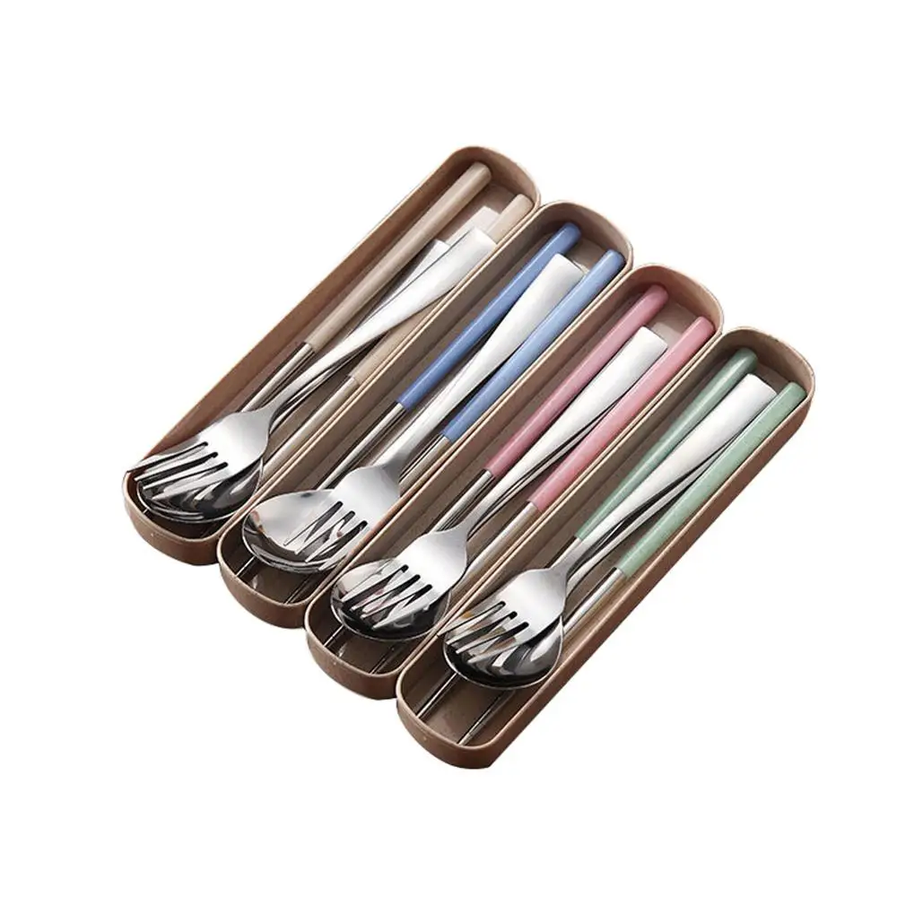 

Spoon and fork set Portable Travel Tableware Set Stainless Steel Dinnerware With Box Kitchen Fork Spoon Dinner Set Hot