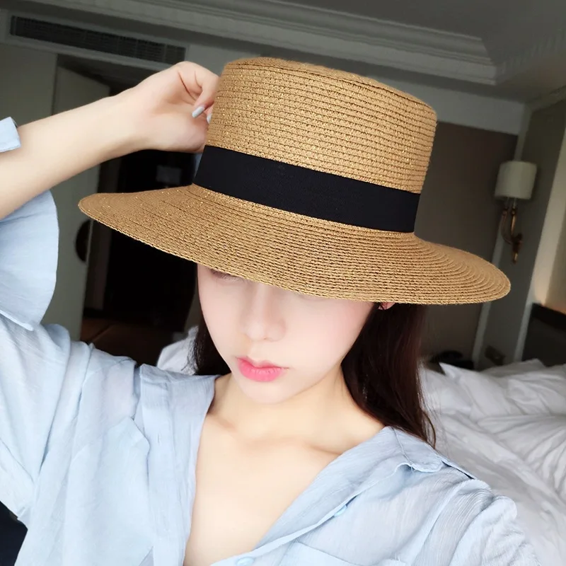 

European and American Hats for Women Cap Summer Hats for Women Golden Woven Straw Hat Ladies Wide Brim Sunscreen Sun Hat
