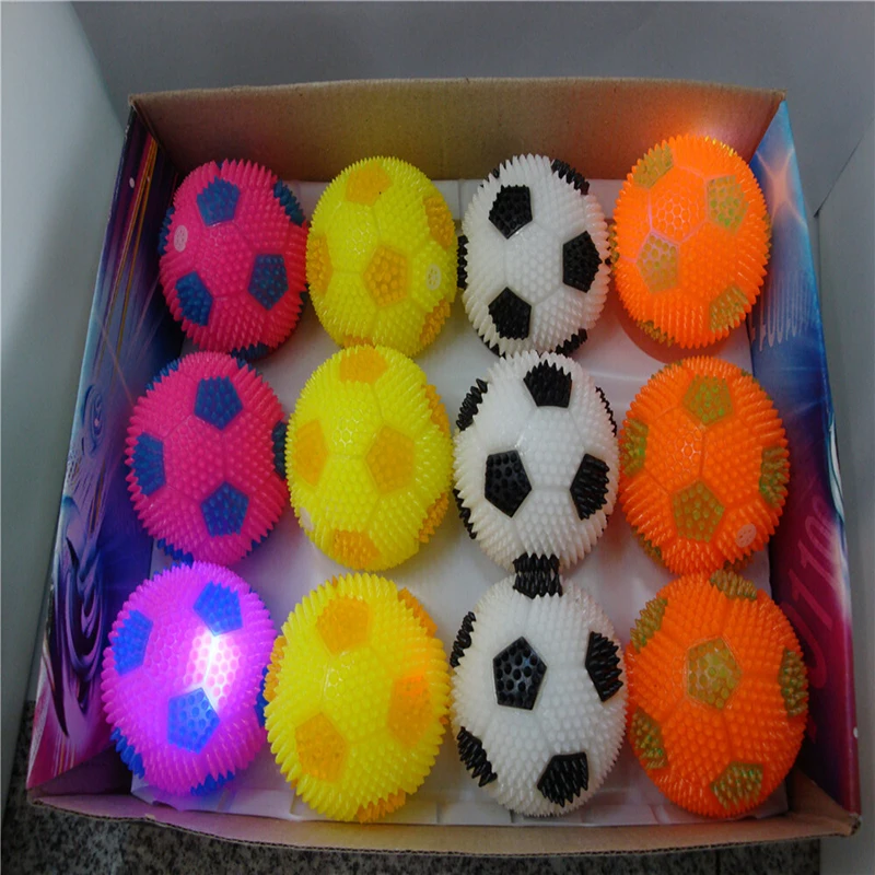 Детская светящаяся игрушка футбольное изображение дизайнерский светодиодный светильник эластичный шар детский массажный тактильный спортивный тренировочный светящийся звук - Цвет: Big 7.5 football