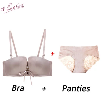 

Elovegirl New Product Gather Sexy Push up Back Buckle Underwear Set Female No Steel Ring Solid Color Smooth Simple Strap Bra Set