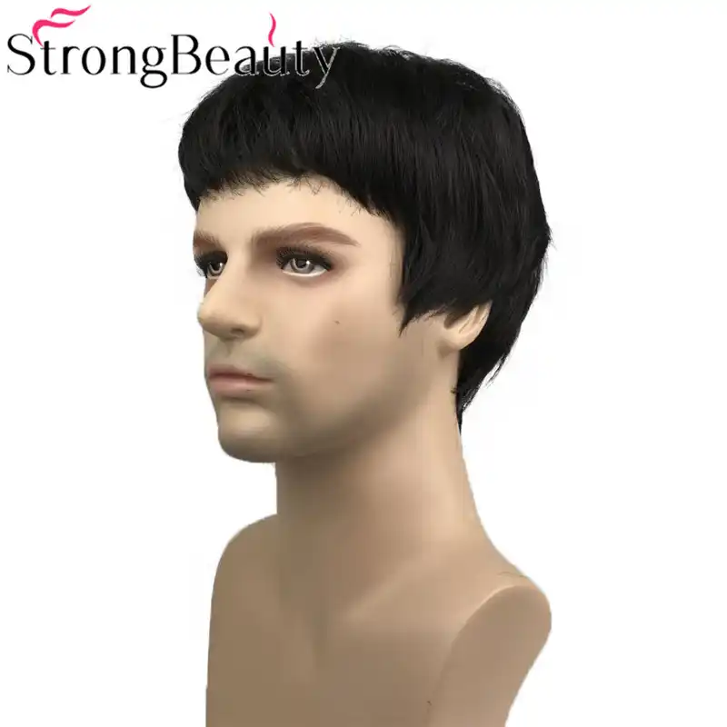 Strongbeauty Short Men Wigs Straight Hair Black Mens Wig Synthetic