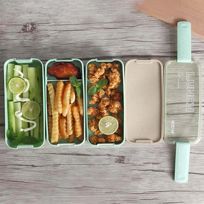 Microwavable путешествия прямоугольник трехуровневый Bento Box многоразовый Ланч герметичный вилка контейнер для ложек Посуда японский стиль