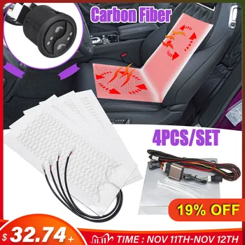 

4Pcs/set Carbon Fiber Car Heated Seat Cover Cushion Pad Kit 3 Level High Low Temp Switch Universal Car Warm hearting Seat Covers