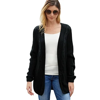 

2019 Winter Casual Solid Color Long Sleeve Cardigan Sweater Loose Coat Woman