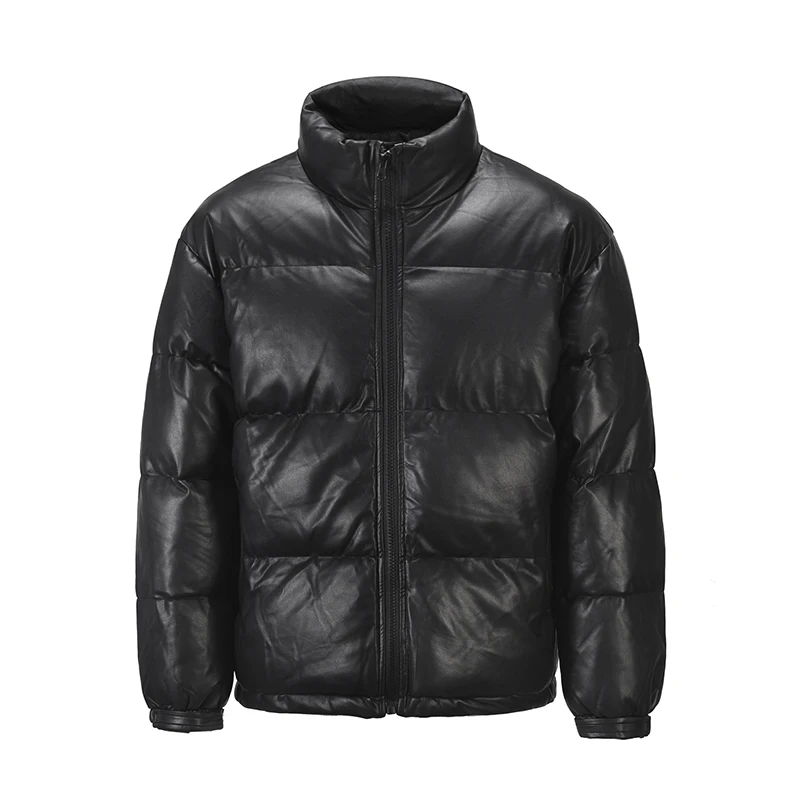 Men Pu Leather Jackets Coat Casual Zipper Stand-collar Solid Color Hip Hop Streetwear Warm Cotton Padded Bomber Jacket Outerwear