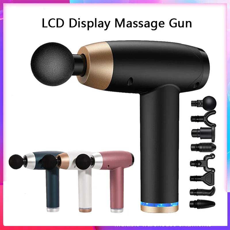 

LCD Display Massage Gun 8 Heads Muscle Massager Deep Muscle Relax Body Relaxation 20 Speed Slimming Fascial Gun Use USB Charge