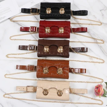 

Alligator Pattern MIni Phone Fanny Bag Women PU Leather Waist Belt Wallet Bag Long Chain Messenger Bag Street Purse Makeup Bag