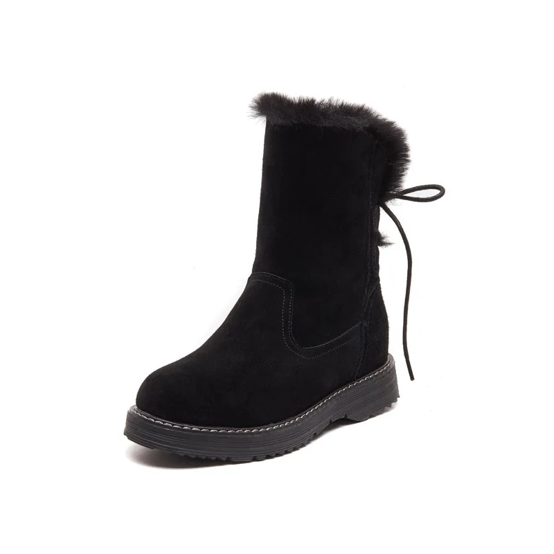 Rear strap black Женские кожаные ботильоны; Новинка; теплые зимние сапоги; кожаные короткие хлопковые сапоги-трубы; Ботинки martin на молнии; Женская хлопковая обувь - Цвет: Rear strap black