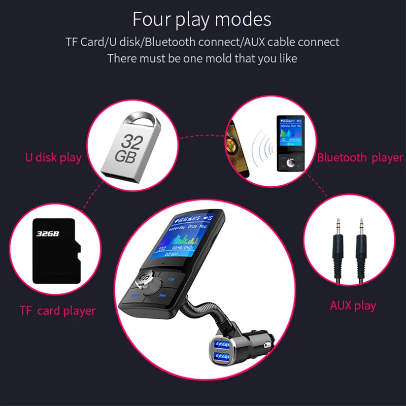 VIKEFON, цветной экран, fm-передатчик, Автомобильный MP3, беспроводной, Bluetooth, громкая связь, автомобильный комплект, аудио, AUX модулятор с QC3.0, двойной USB зарядное устройство