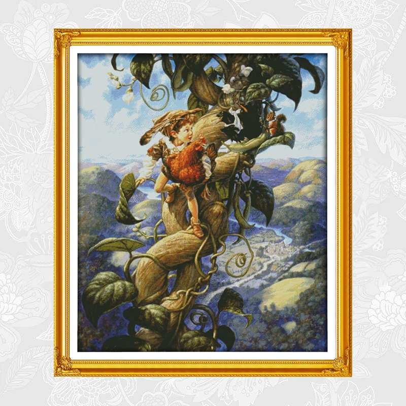 

Tale of Magic Bean Paintings Cross Stitch Printed Canvas DIY Handmade Embroidery Sets for Needlework DMC Cotton Thread Crafts