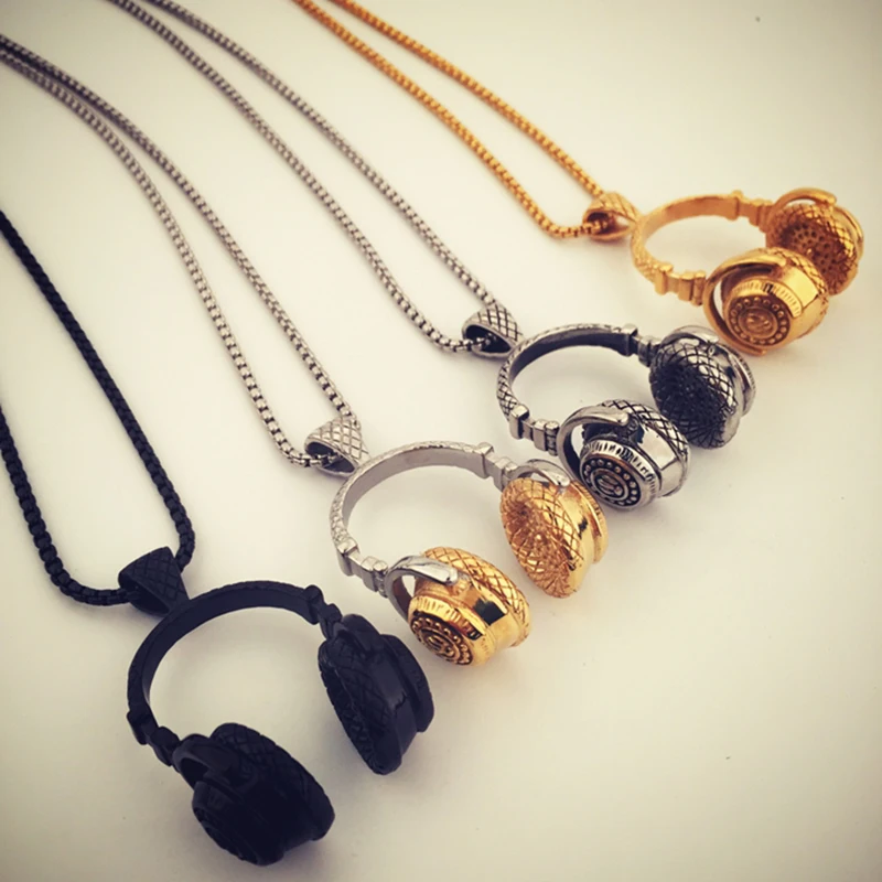 

Rock Headset Necklace Music DJ Headphone Pendant Necklaces Hip Hop Stainless Steel Chain Men Women Jewelry gift