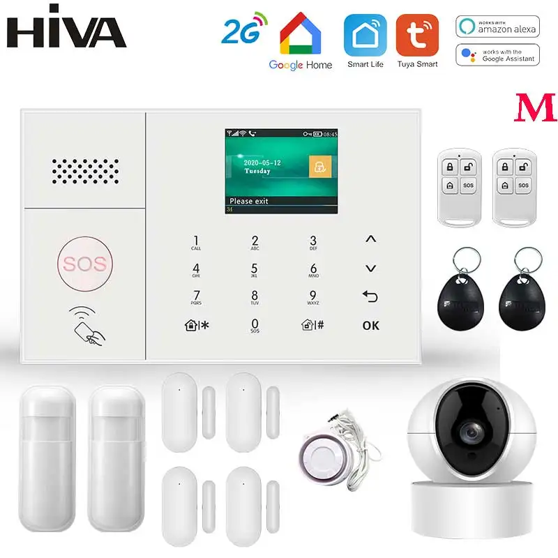Hot Products! HIVA Security Alarm System for Home GSM Wifi Tuya Smart Life App Control Burglar Alarm Kit with Door Sensor work with Alexa