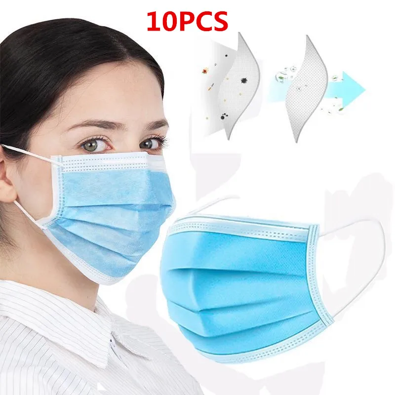 

10Pcs Blue Prevent Bacteria Mouth face Medical Mask Disposable Non-Woven 3layer Filter Unisex Anti-dust Mouth Nose Proof Masks