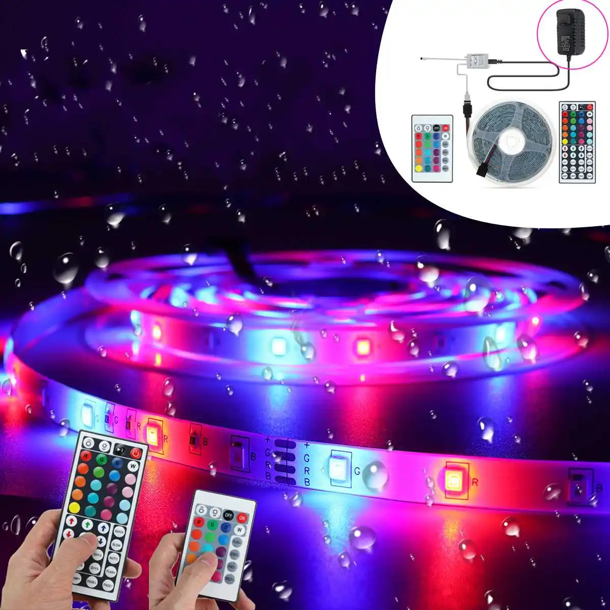 

Waterproof 16.4ft 5M 300/150 LED 5050 RGB Color Changing LED Light Strip+Wifi APP Remote Control+2A Power Adapter 36/60W