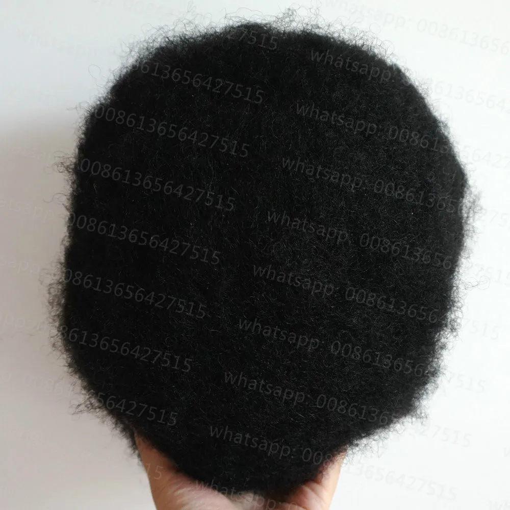 Hstonir Afro Toupee African Curl Wig for Men 6mm Indian Remy Hair Toupee Curly Male Hairpiece Men Hair H009