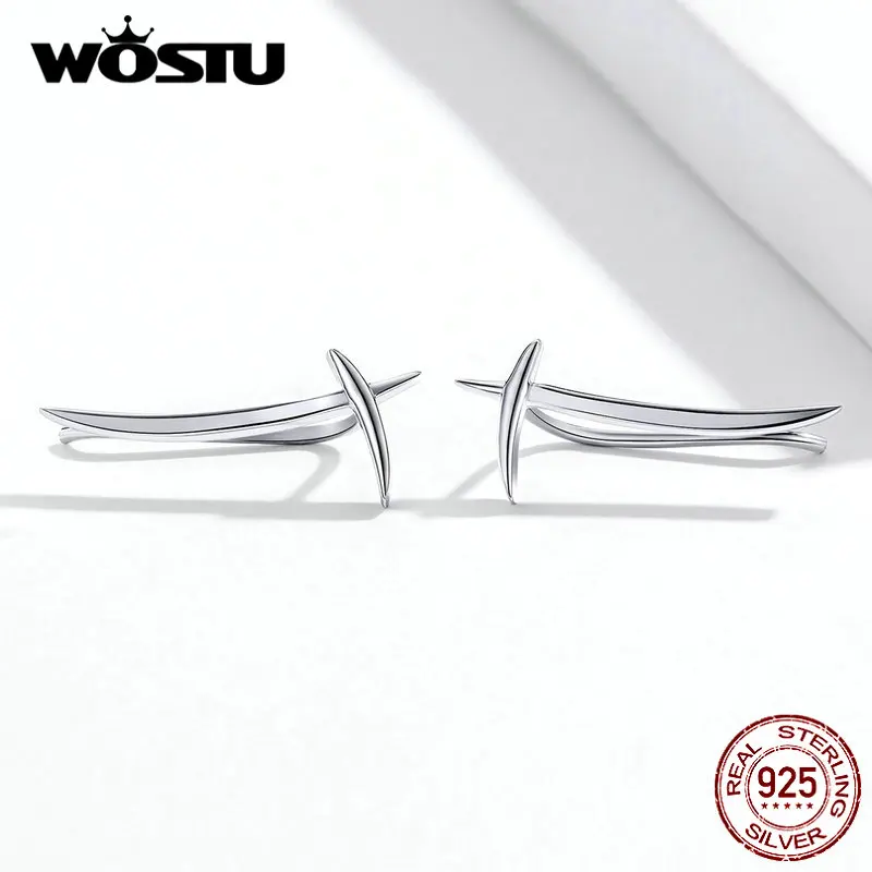 WOSTU подлинные 925 пробы серебряные Простые и уникальные геометрические серьги со стильным серебром для женщин модные ювелирные изделия FIE725