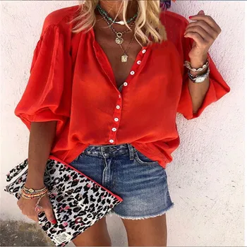 

Women Sexy V-neck Casual Chiffon Blouse Shirt Spring Summer Elegant Office Lady Blouses Tops Plus Size M-2XL blusa feminina