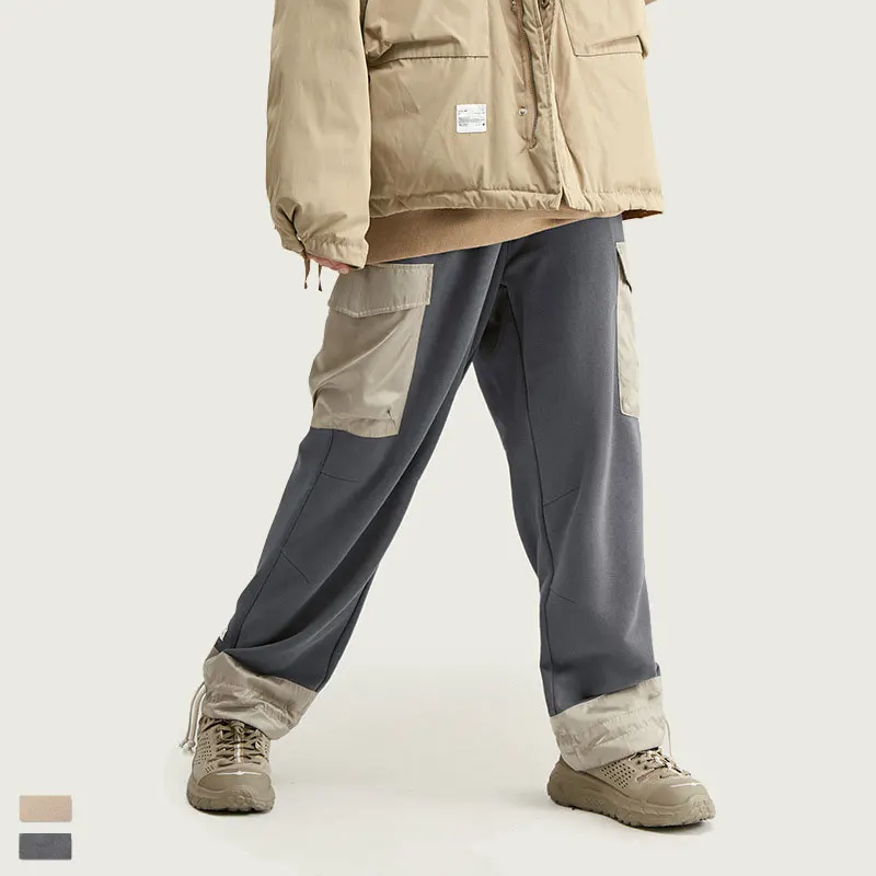 Fionto Men's Wear Autumn and Winter New Personality Impingement Pocket Splice Tie Foot Leisure Sports Pants Man