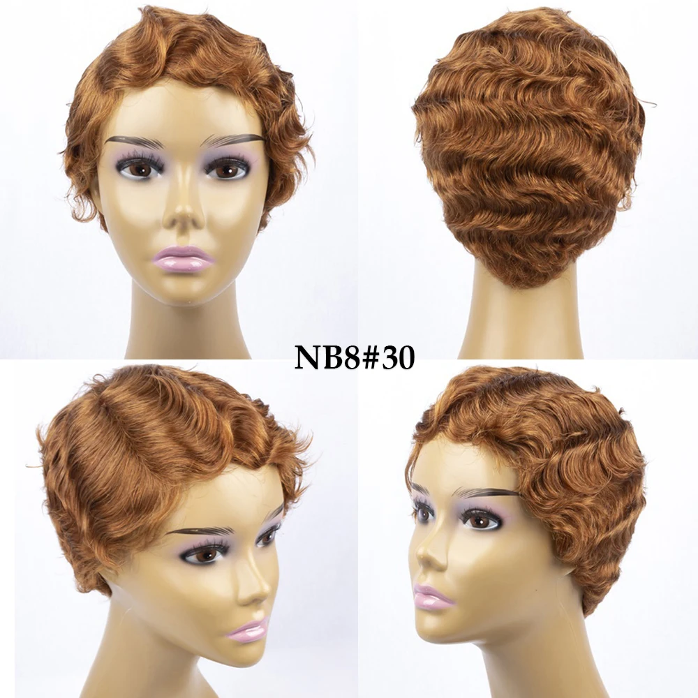 Onda Dedo curto Pixie Cut Borgonha Peruca
