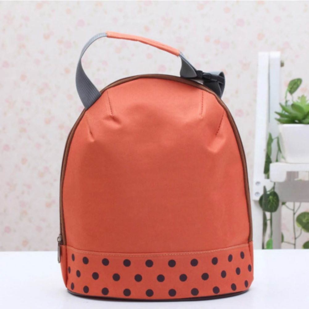 soft back backpack fashion new hot sale Portable Dot Print Zip Thermal Insulated Picnic Lunch Food Handbag Storage Pouch