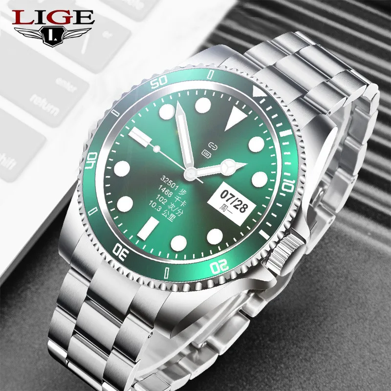 LIGE akıllı saat erkekler SmartWatch tam dokunmatik ekran Bluetooth çağrı müzik çalar Android iOS için su geçirmez spor saatler erkek