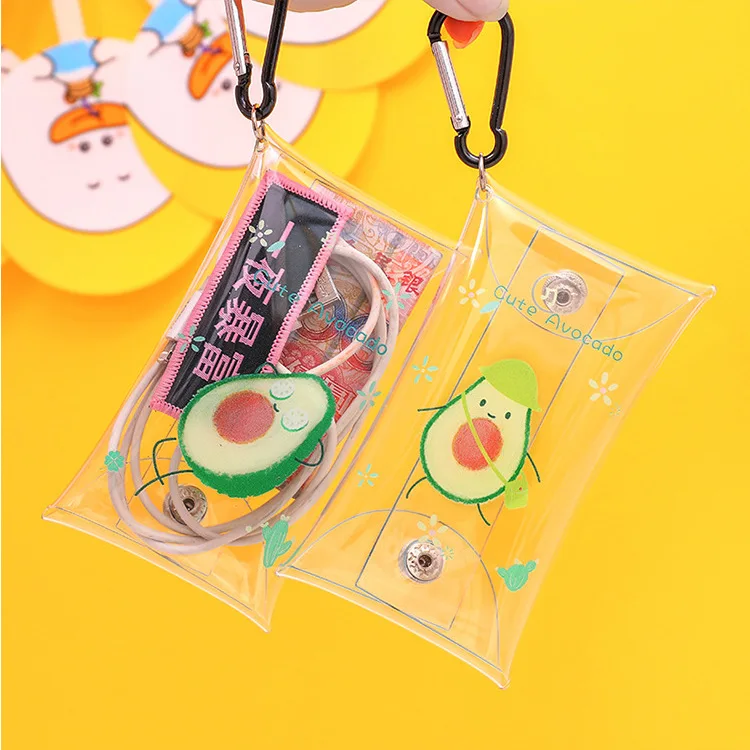 

Japanese Style Cute Avocado Headset Storage Bag Card Package Coin Purse Keychain Mini Coin Bag PU Leather SC52