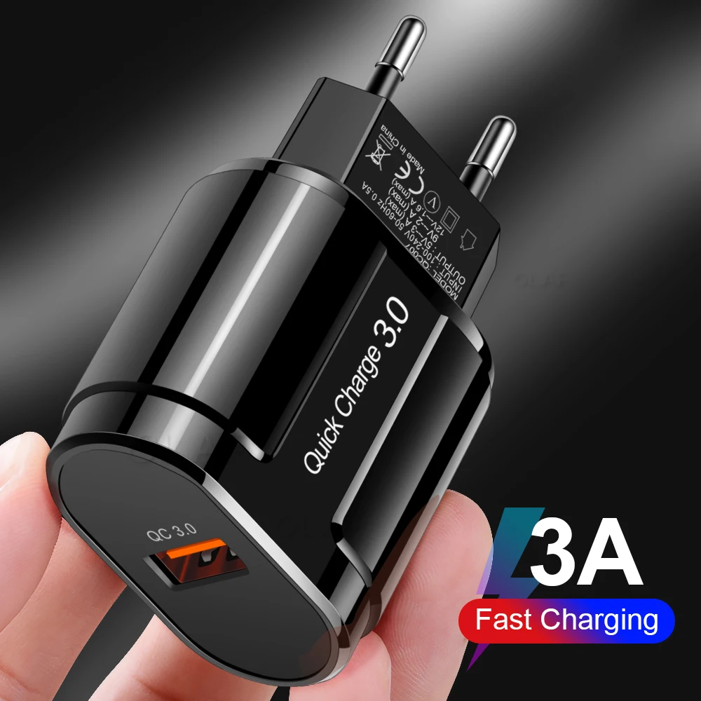 

18W Quick Charger 3.0 USB Charger for Samsung A50 A30 iPhone 7 8 Huawei P20 Tablet QC 3.0 Fast Wall Charger US EU UK Plug Adapte