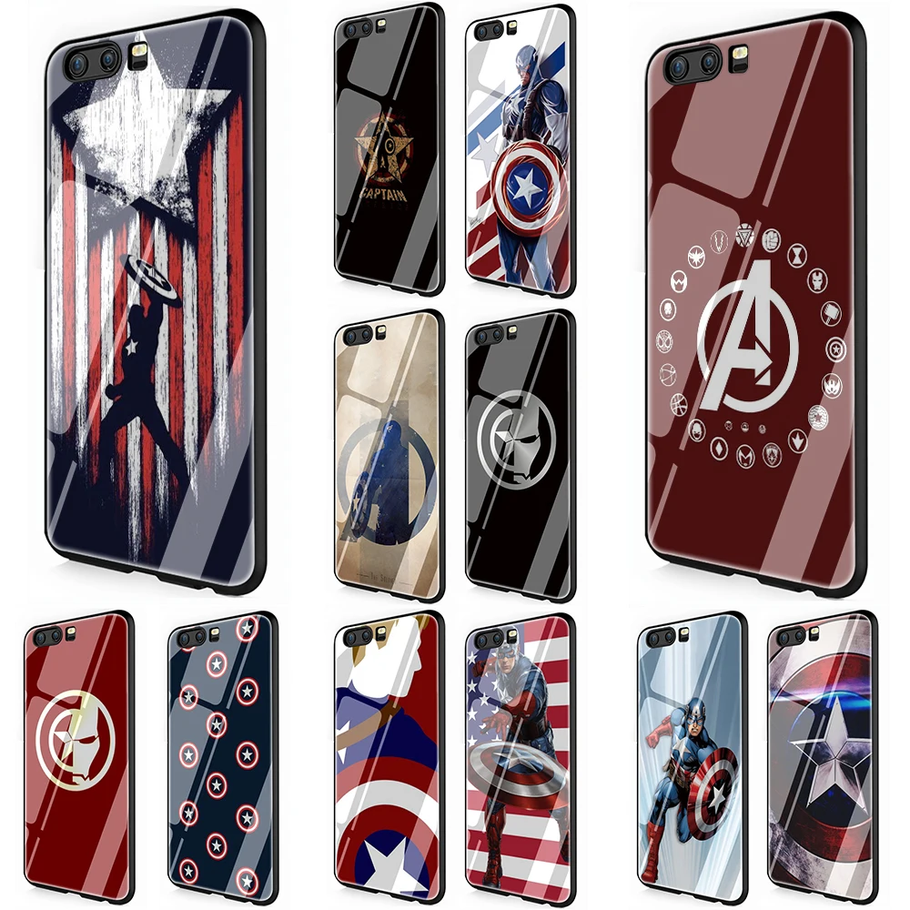 Чехол для телефона с закаленным стеклом Marvel superhero Captain America чехол Huawei P10 P20 P30 Y6 Y9 Honor