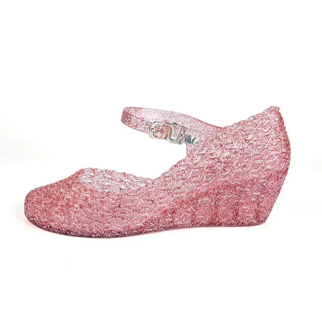 shinning pink Женская прозрачная обувь на танкетке; Летние босоножки; Новинка года; женская обувь на высоком каблуке с пряжкой и ремешком; женская модная мягкая Летняя обувь - Цвет: shinning pink