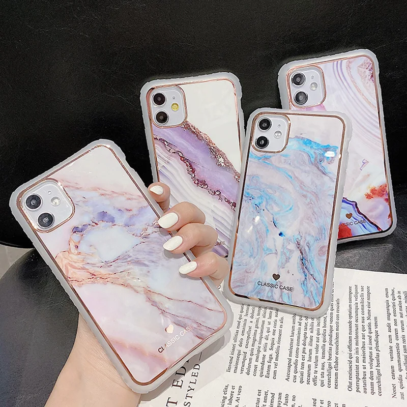 Marble Phone Cases For iPhone 11 Pro Max XS XR X 7 8 6S 6 Plus SE 2 Cover Clear Plating Geometry Lattice Pattern Shockproof Case | Мобильные