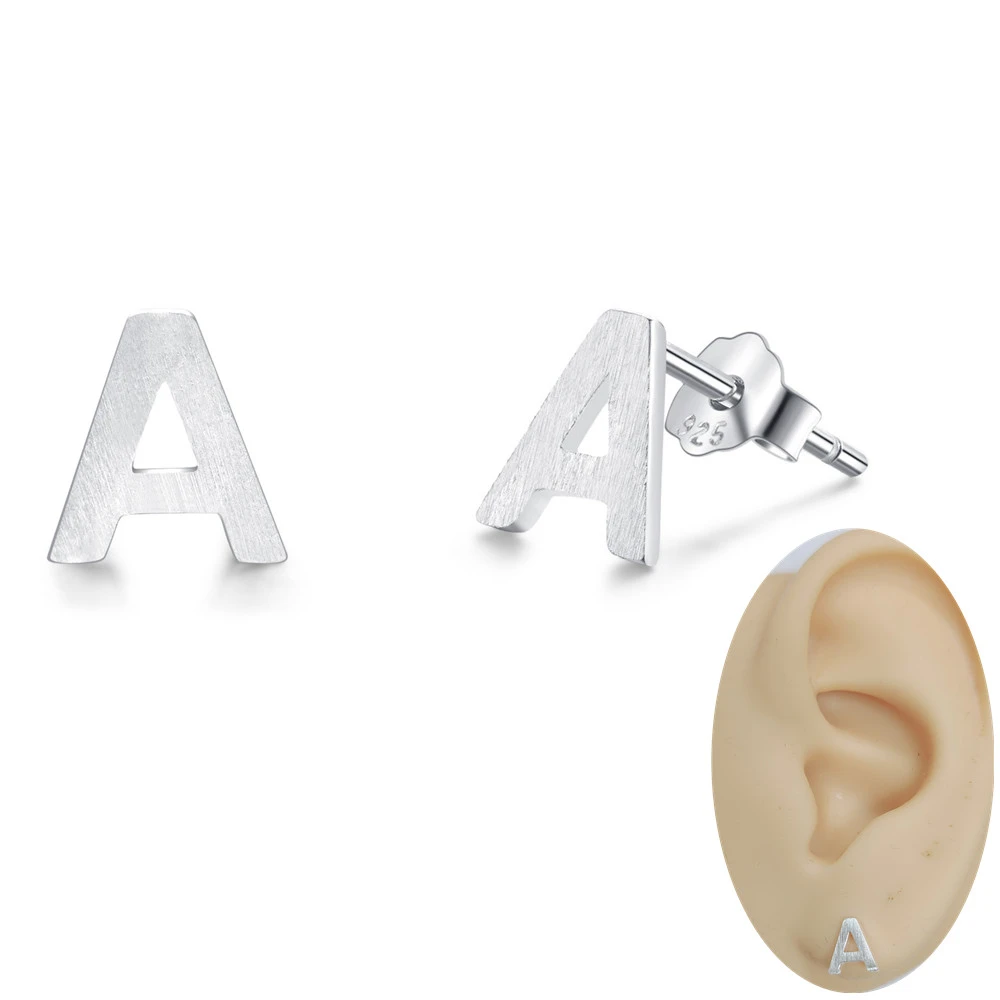 Pendientes de plata de ley 925 con letras iniciales para mujer y niña, joyería con A Z del alfabeto, a la moda|Aretes| AliExpress