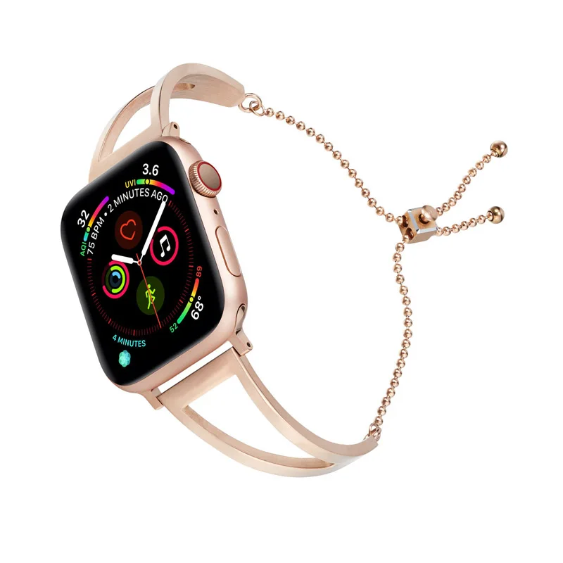 rose gold Женский ремешок для Apple Watch 38 мм 42 мм 40 мм 44 мм ремешок из нержавеющей стали металлический браслет для iWatch серии 5 4 3 2 1 блестящая цепочка - Цвет ремешка: rose gold