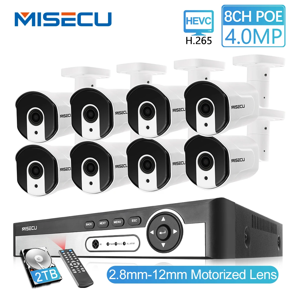 MISECU H.265 8CH 4MP CCTV камера система POE NVR комплект 2,8-12 мм зум Открытый водонепроницаемый 4MP POE IP камера P2P видеонаблюдения